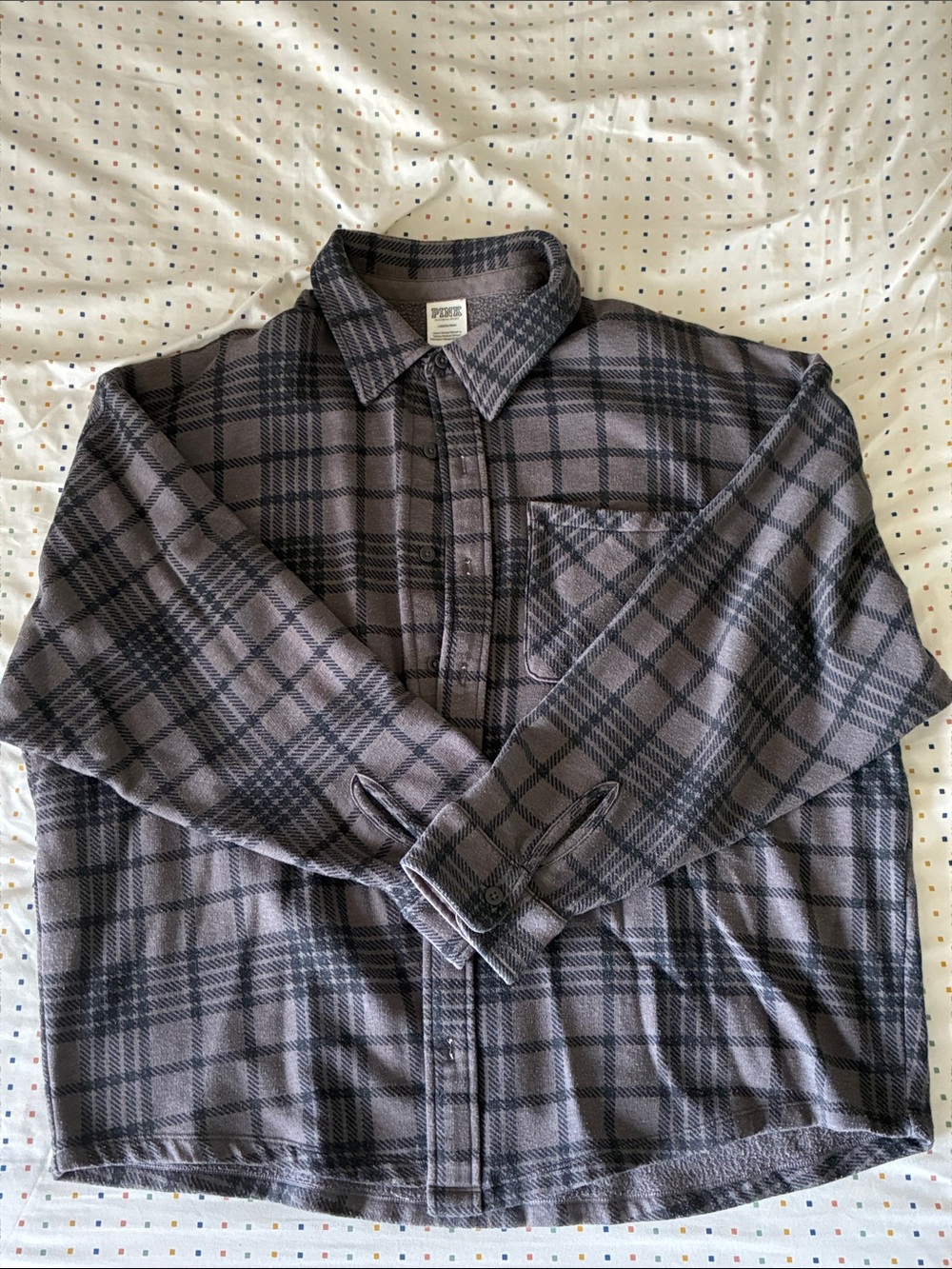 Women’s Gray Plaid Button-Up Shirt Jacket